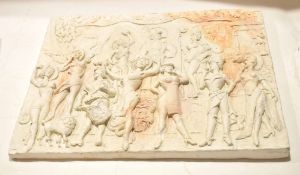 Plaster bas-relief type plaque depicting Bacchanalian figures, 54cm wide