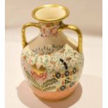 19th century English Porcelain vase, the baluster body with two gilt handles and gilt rim