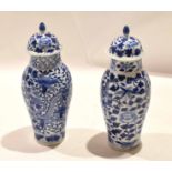 Pair of 19th century Chinese porcelain vases and covers, both decorated in underglaze blue with