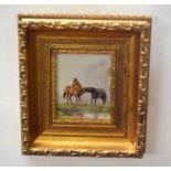 James J Allen (contemporary) "Horses" oil on board, signed lower left, 10 x 8cm