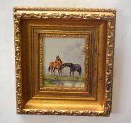 James J Allen (contemporary) "Horses" oil on board, signed lower left, 10 x 8cm