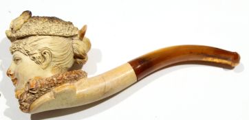 Meerschaum pipe in the form of a lady wearing a bonnet, 16cm long