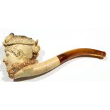 Meerschaum pipe in the form of a lady wearing a bonnet, 16cm long