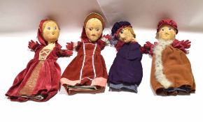 Collection of four vintage glove puppets, all approx 48cm long