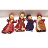 Collection of four vintage glove puppets, all approx 48cm long