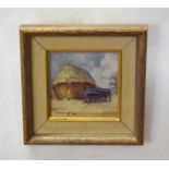 Stephen Walker (1900-2004) Tumble cart by haystack oil on board, signed lower left, 10 x 10cm