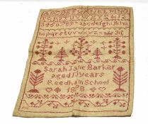 Sampler wool stitched on gauze, alphabet etc by Sarah Jane Barber, aged 13 years, from Reedham
