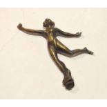 Cast metal car mascot in the form of a lady with a ball clutched in her outstretched arm, 13cm high