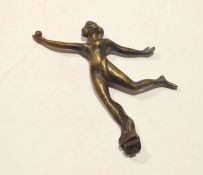 Cast metal car mascot in the form of a lady with a ball clutched in her outstretched arm, 13cm high