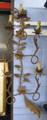 Unusual painted metal five branch wall sconce with foliate detail, 110cm high