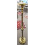 Blue painted and parcel gilded torchere stand, wrythen stem terminating in a spreading circular base