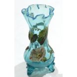 Late 19th century opalescent glass vase with applied beaded decoration of flowers and a beetle,