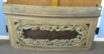 Interesting 19th century and later, probably French, carved pine etc double bed head, having heavily