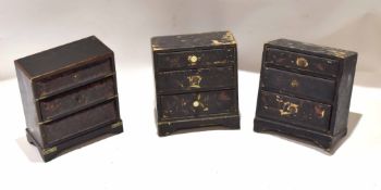 Collection of three Oriental ebonised small chests