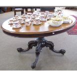Victorian mahogany oval pedestal breakfast table, balustered stem and quadruped base, 135cm wide