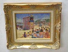 AR John S Applegate (born 1935) "Punch & Judy" oil on panel, signed lower left, 19 x 24cm