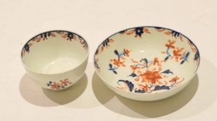 Lowestoft Porcelain Redgrave Imari pattern tea bowl and saucer with a floral design