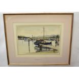 Josiah Sturgeon, RSMA, RI, FRIBA (1919-2000) Moored boats pen, ink and watercolour, signed lower