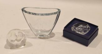 Three pieces of glass including a Dartington crystal floral collection flower paperweight,