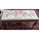 Louis Quinze style kingwood and gilt metal mounted rectangular stool with grospoint wool embroidered