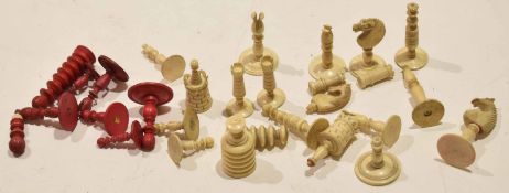 Collection of various bone and painted chess pieces