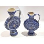 Two salt glaze German pottery ewers, ovoid bodies with armorial designs (2)