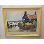 John Tookey (born 1947) Figures overlooking an estuary by a cottage watercolour, signed lower