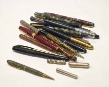 Collection of various vintage fountain pens, propelling pencils etc