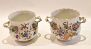 Pair of Thuringa jardinieres with rope handles and floral decoration in Meissen style (2)