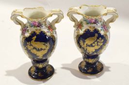 Pair of Booths late 19th century vases both decorated in 18th century Worcester style, the blue