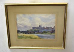 EF (20th century) Castle by the river watercolour, monogrammed and dated 1907 lower left, 24 x 34cm