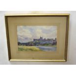 EF (20th century) Castle by the river watercolour, monogrammed and dated 1907 lower left, 24 x 34cm