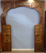 Extremely large Chinese wooden door surround comprising of two side panels with gilt and red