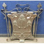 Unusual wrought iron copper mounted Arts & Crafts style fire screen, 61cm wide