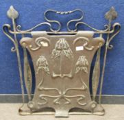 Unusual wrought iron copper mounted Arts & Crafts style fire screen, 61cm wide