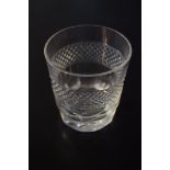 Glass hangman tumbler, the middle hobnail cut with hangman scene to base, 10cm high