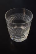 Glass hangman tumbler, the middle hobnail cut with hangman scene to base, 10cm high