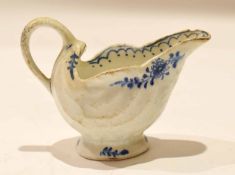 Lowestoft porcelain dolphin shaped ewer with a floral design to the exterior and line and dot border