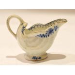 Lowestoft porcelain dolphin shaped ewer with a floral design to the exterior and line and dot border