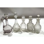 Group of 19th century cut glass decanters and stoppers, (5)