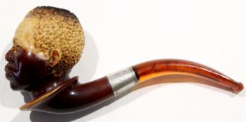 Vintage Meerschaum pipe with a hallmarked silver collar, 15cm long