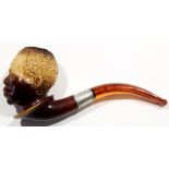 Vintage Meerschaum pipe with a hallmarked silver collar, 15cm long