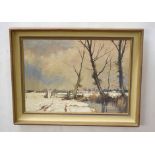 After Edward Seago Winter landscape oil on canvas, 32 x 45cm (a/f)