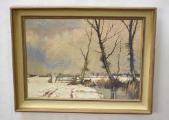 After Edward Seago Winter landscape oil on canvas, 32 x 45cm (a/f)