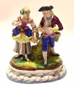 Continental porcelain group of lady and gentleman on an oval base with impressed numerals to base