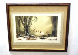 AR Hugh Brandon-Cox (1917-2003) Winter landscape with birds in flight watercolour, signed lower