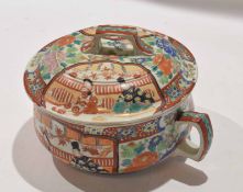 Chinese porcelain pot and cover decorated in Imari style with panels of figures interspersed with