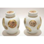 Two Japanese porcelain ginger jars and covers with interior cover to jar, the stippled white body