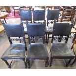 Set of six mid/late 19th century stained oak dining chairs with brass studded rexine backs and