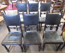 Set of six mid/late 19th century stained oak dining chairs with brass studded rexine backs and